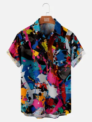 Men's Colorful Paint Blotches and Splatters Short Sleeve Shirt