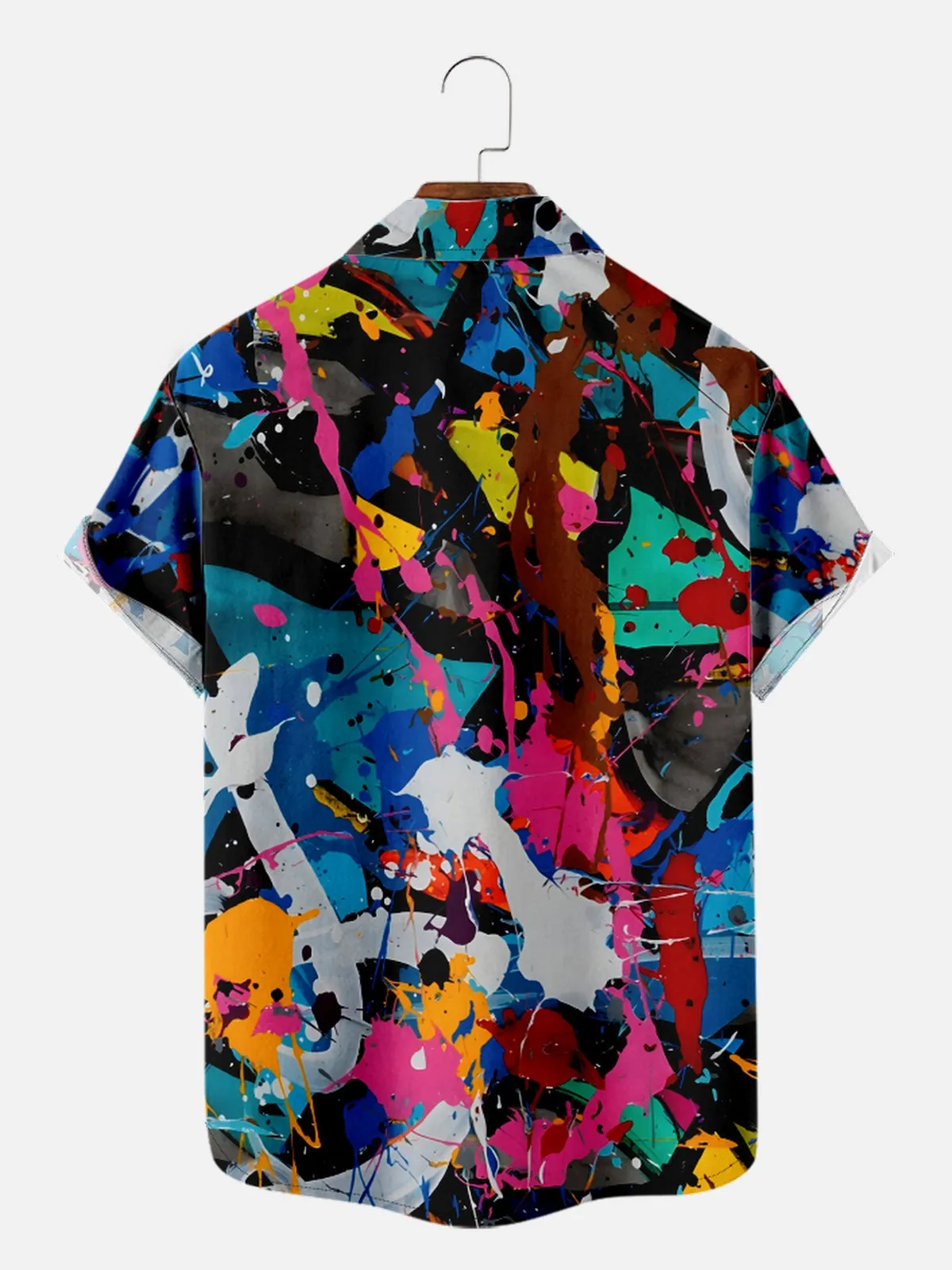Men's Colorful Paint Blotches and Splatters Short Sleeve Shirt