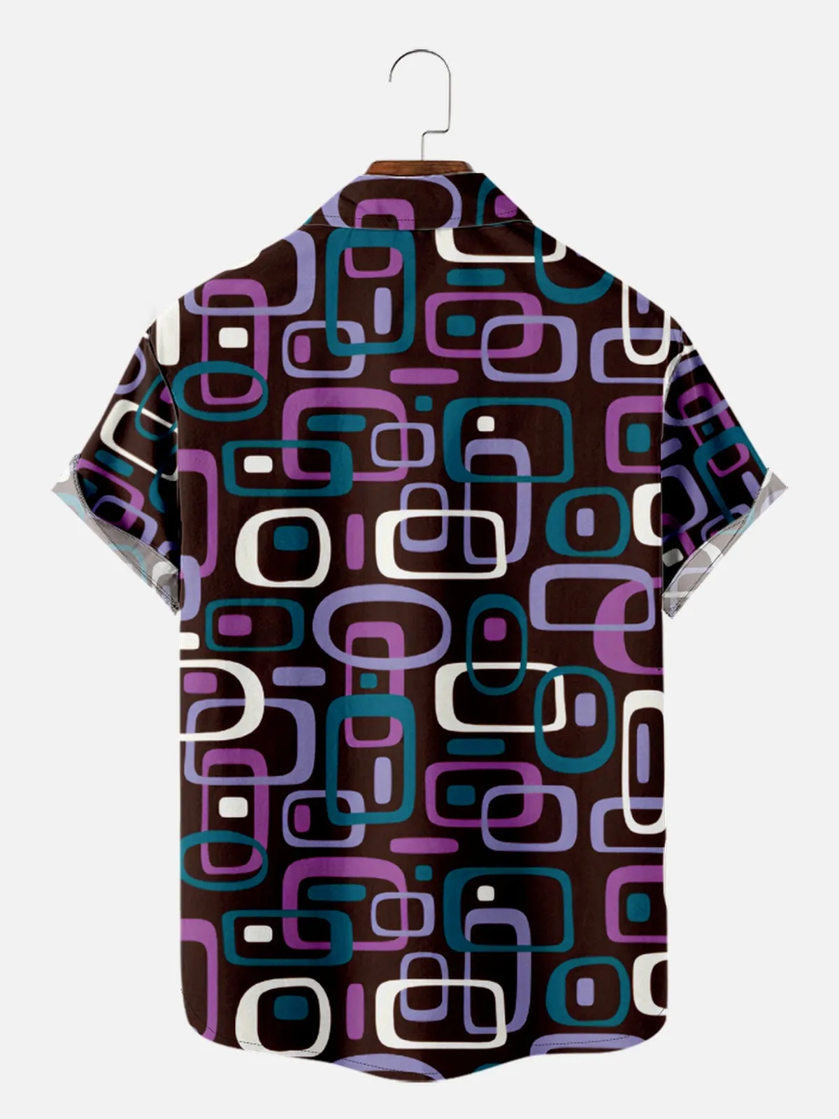 Men's Iconic 70s Pattern in Purple Short Sleeve Shirt