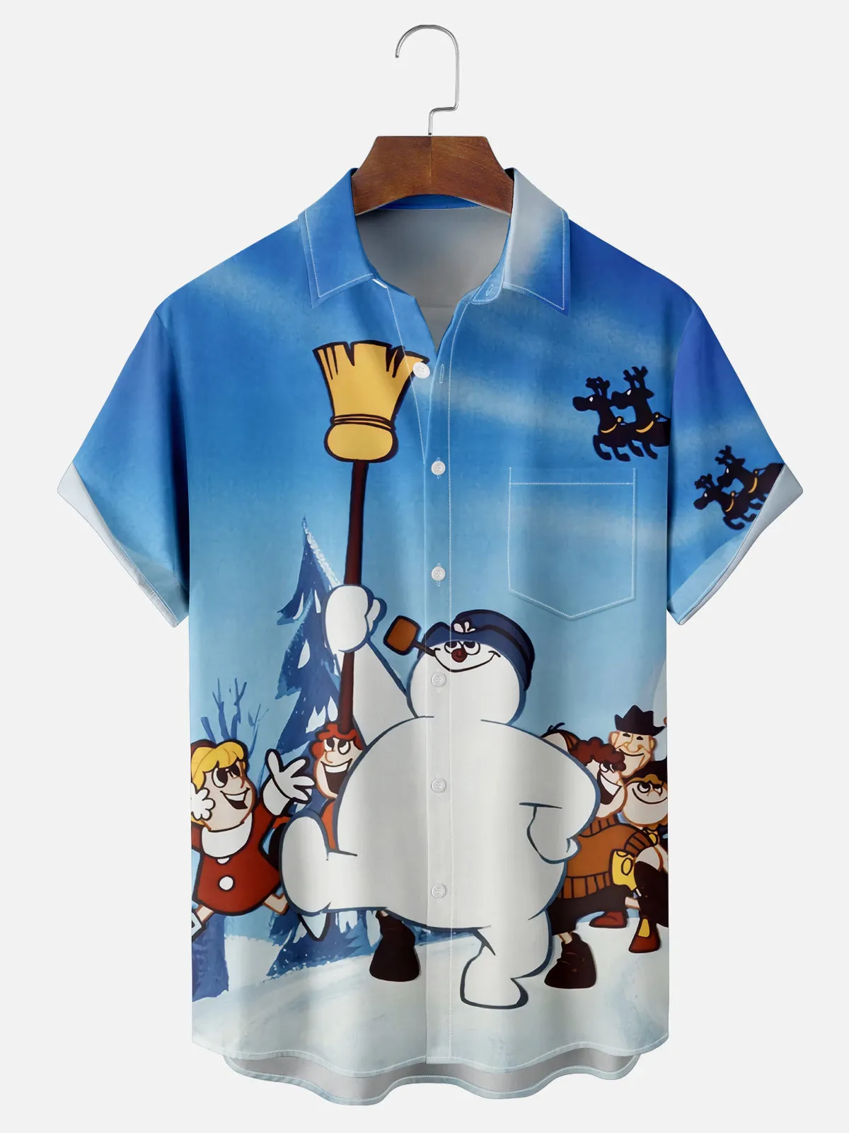 Men's Vintage Kids Following a Walking Snowman Short Sleeve Shirt