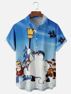 Men's Vintage Kids Following a Walking Snowman Short Sleeve Shirt