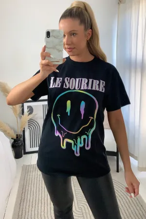 Mindy Black Le Sourire Graphic Printed T-Shirt