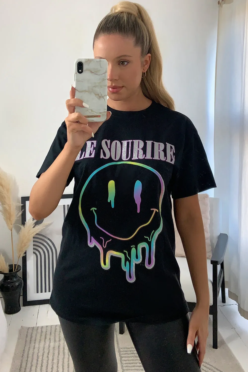 Mindy Black Le Sourire Graphic Printed T-Shirt