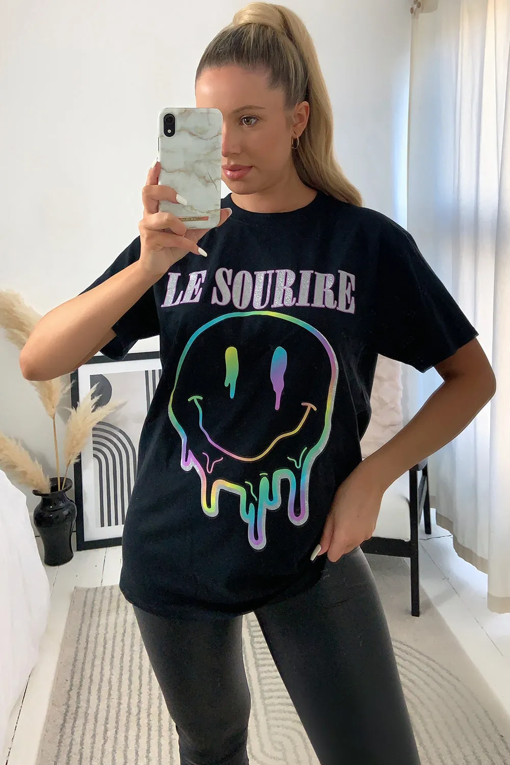 Mindy Black Le Sourire Graphic Printed T-Shirt