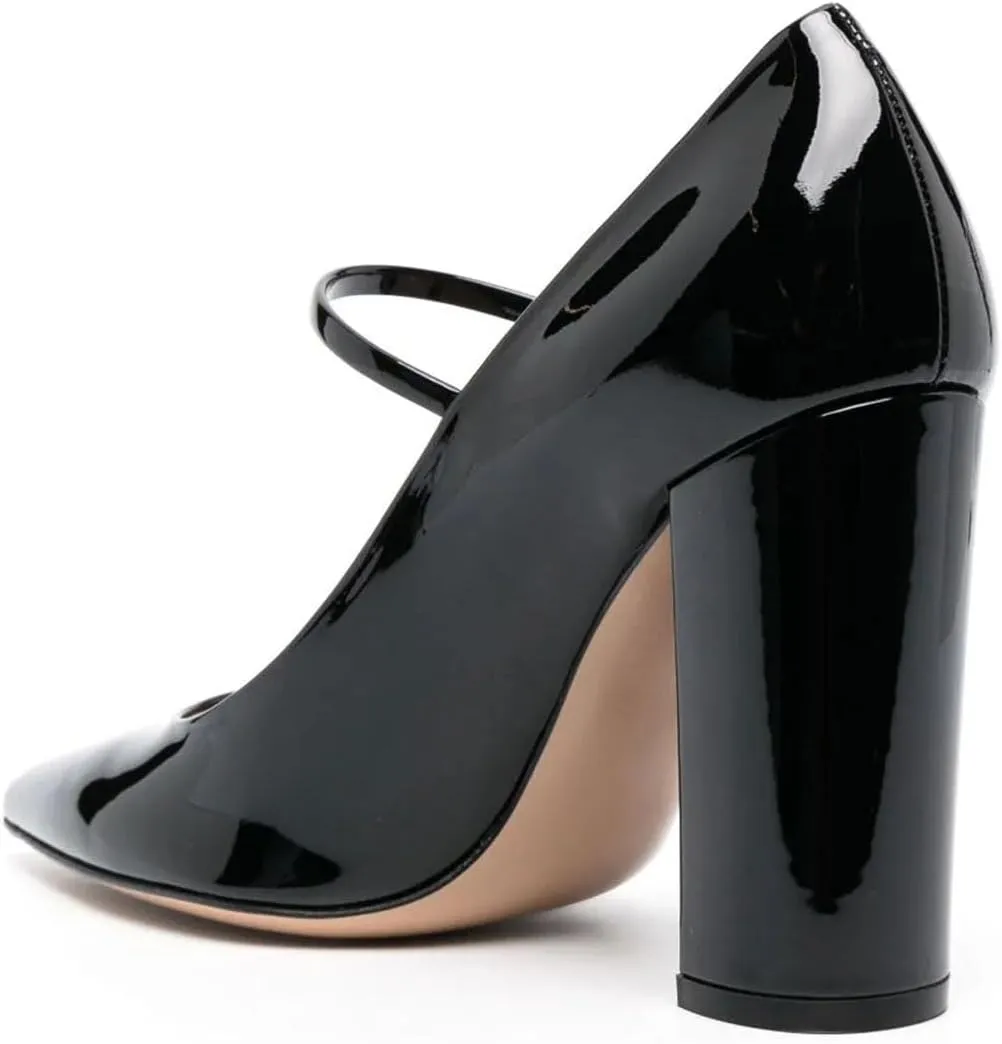 miss left Women's Retro Closed Pointy Toe Mary Jane Pumps Slender Ankle Strap Chunky High Heels Cute Dressy Dance Ballroom Shoes Size 4-16 US