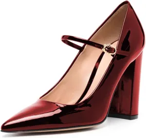 miss left Women's Retro Closed Pointy Toe Mary Jane Pumps Slender Ankle Strap Chunky High Heels Cute Dressy Dance Ballroom Shoes Size 4-16 US