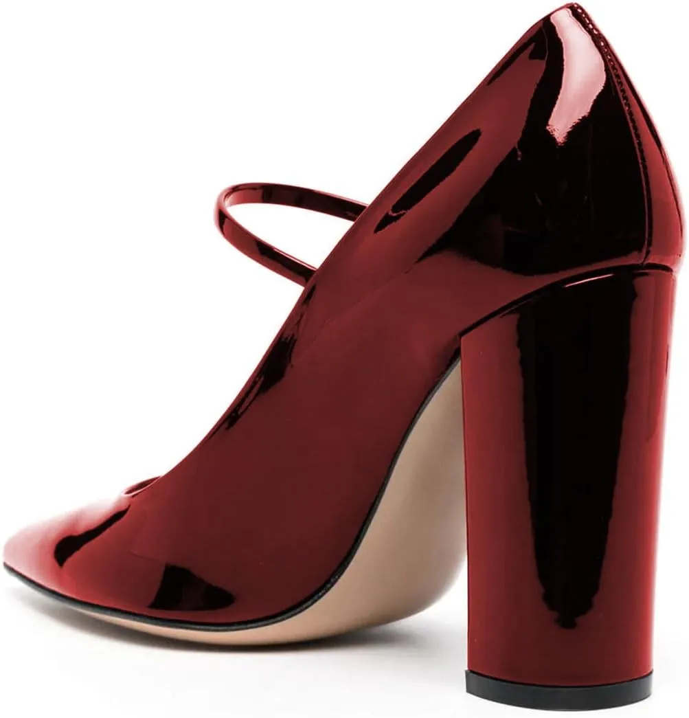 miss left Women's Retro Closed Pointy Toe Mary Jane Pumps Slender Ankle Strap Chunky High Heels Cute Dressy Dance Ballroom Shoes Size 4-16 US