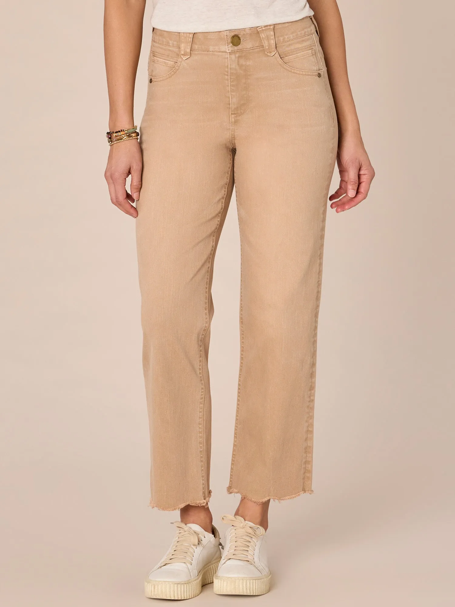 "Ab"solution High Rise Round Up Boyfriend Jeans with Destroyed Hem