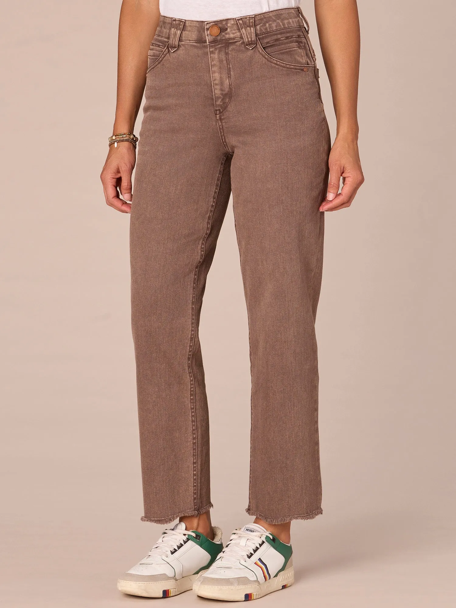 "Ab"solution High Rise Round Up Boyfriend Jeans with Destroyed Hem