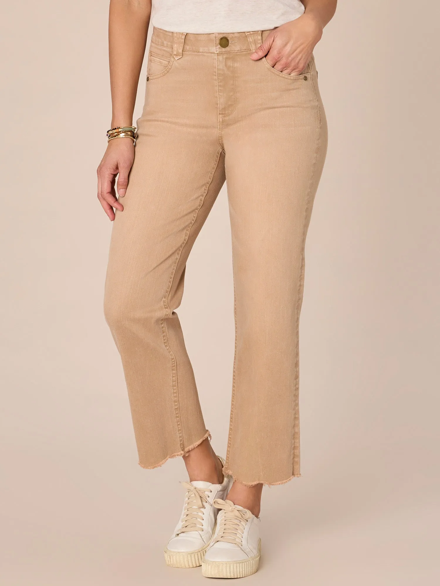 "Ab"solution High Rise Round Up Boyfriend Jeans with Destroyed Hem