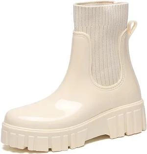 Rain Boots for Women Waterproof Rubber Garden Boots Chelsea Elastic Slip On Ankle Booties