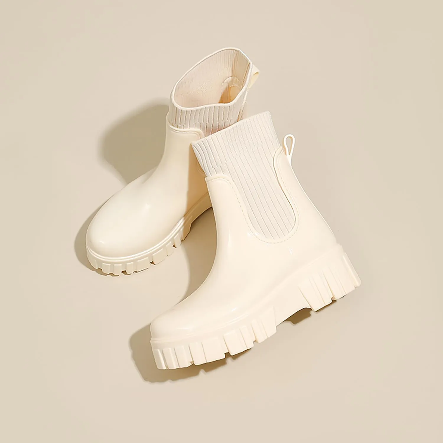 Rain Boots for Women Waterproof Rubber Garden Boots Chelsea Elastic Slip On Ankle Booties