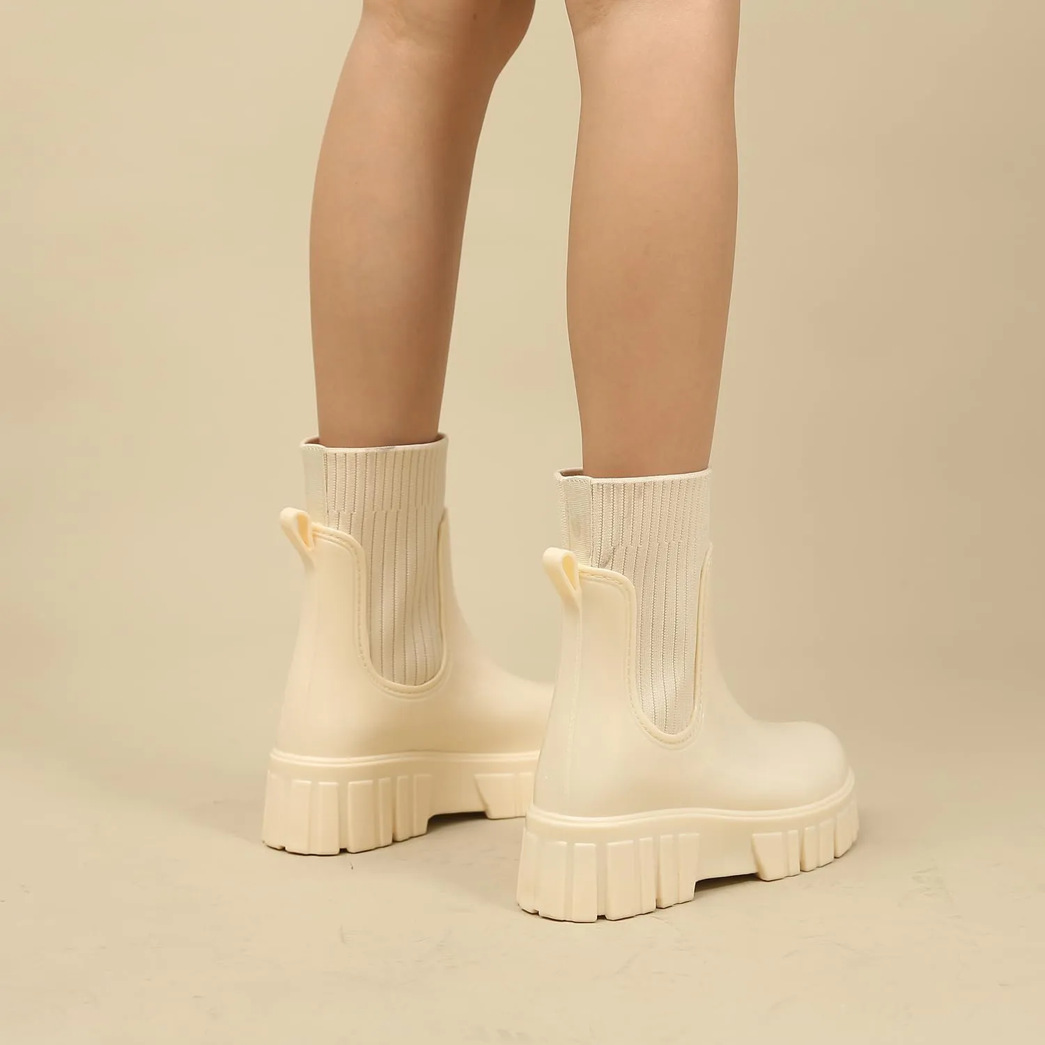 Rain Boots for Women Waterproof Rubber Garden Boots Chelsea Elastic Slip On Ankle Booties
