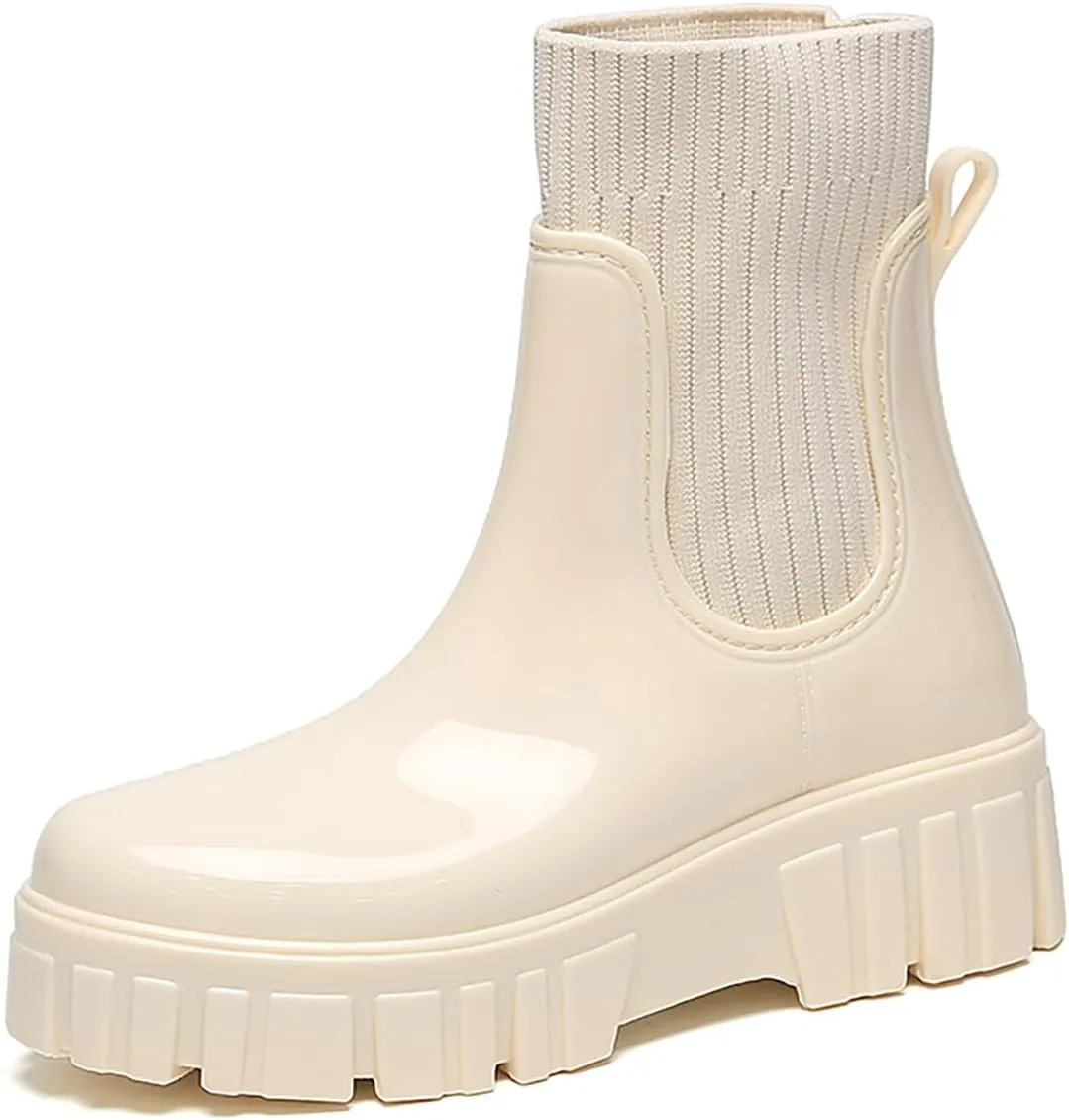 Rain Boots for Women Waterproof Rubber Garden Boots Chelsea Elastic Slip On Ankle Booties