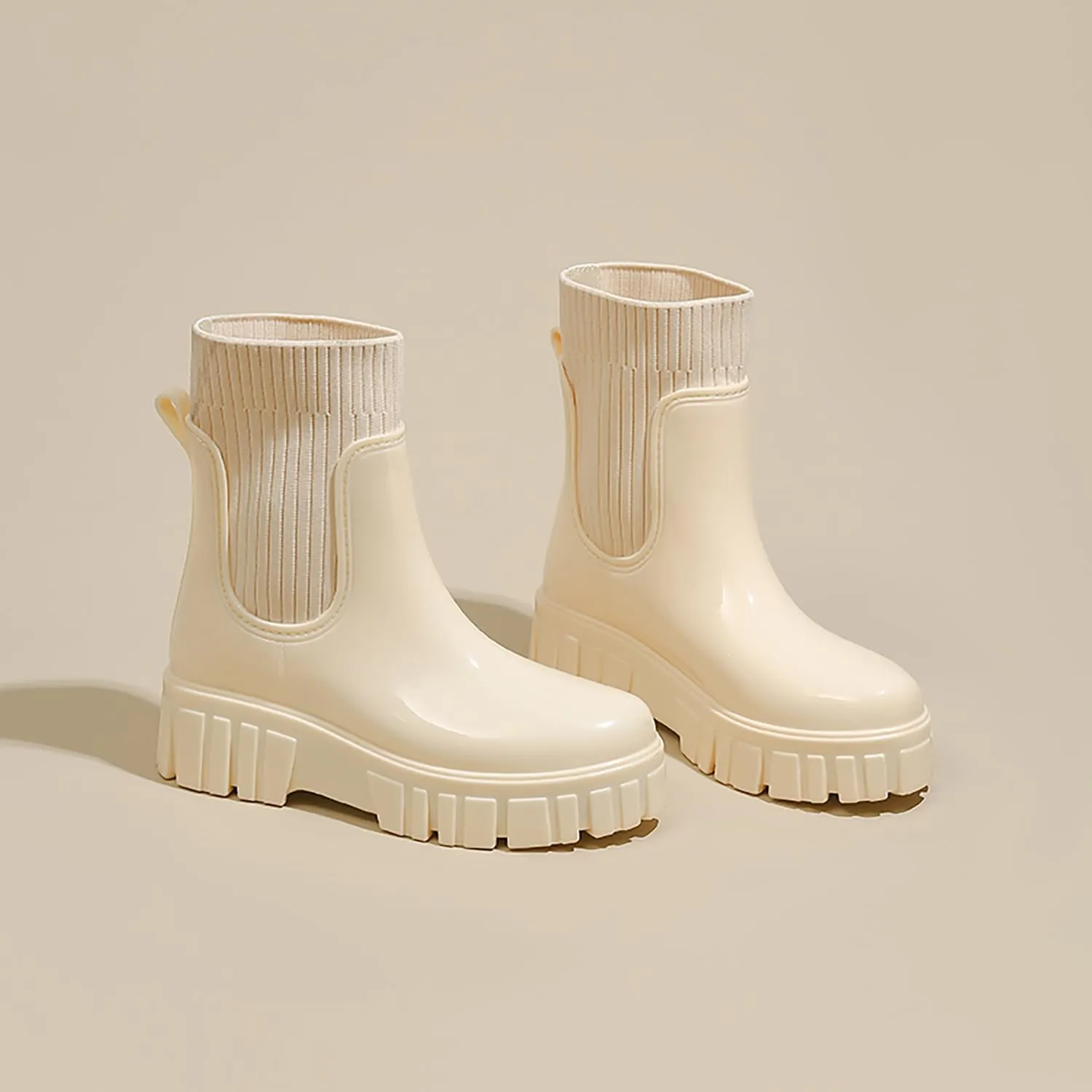 Rain Boots for Women Waterproof Rubber Garden Boots Chelsea Elastic Slip On Ankle Booties