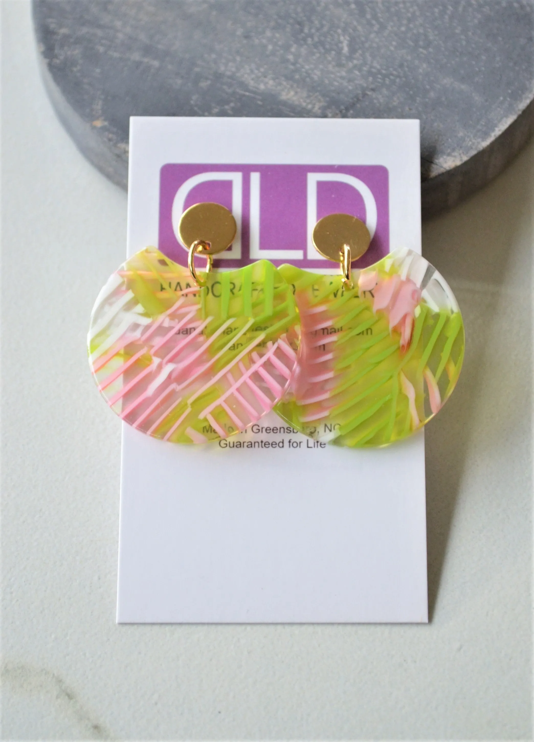 Red Yellow White Blue Green Earrings Lucite Big Acrylic Dangle Earrings - Hanna