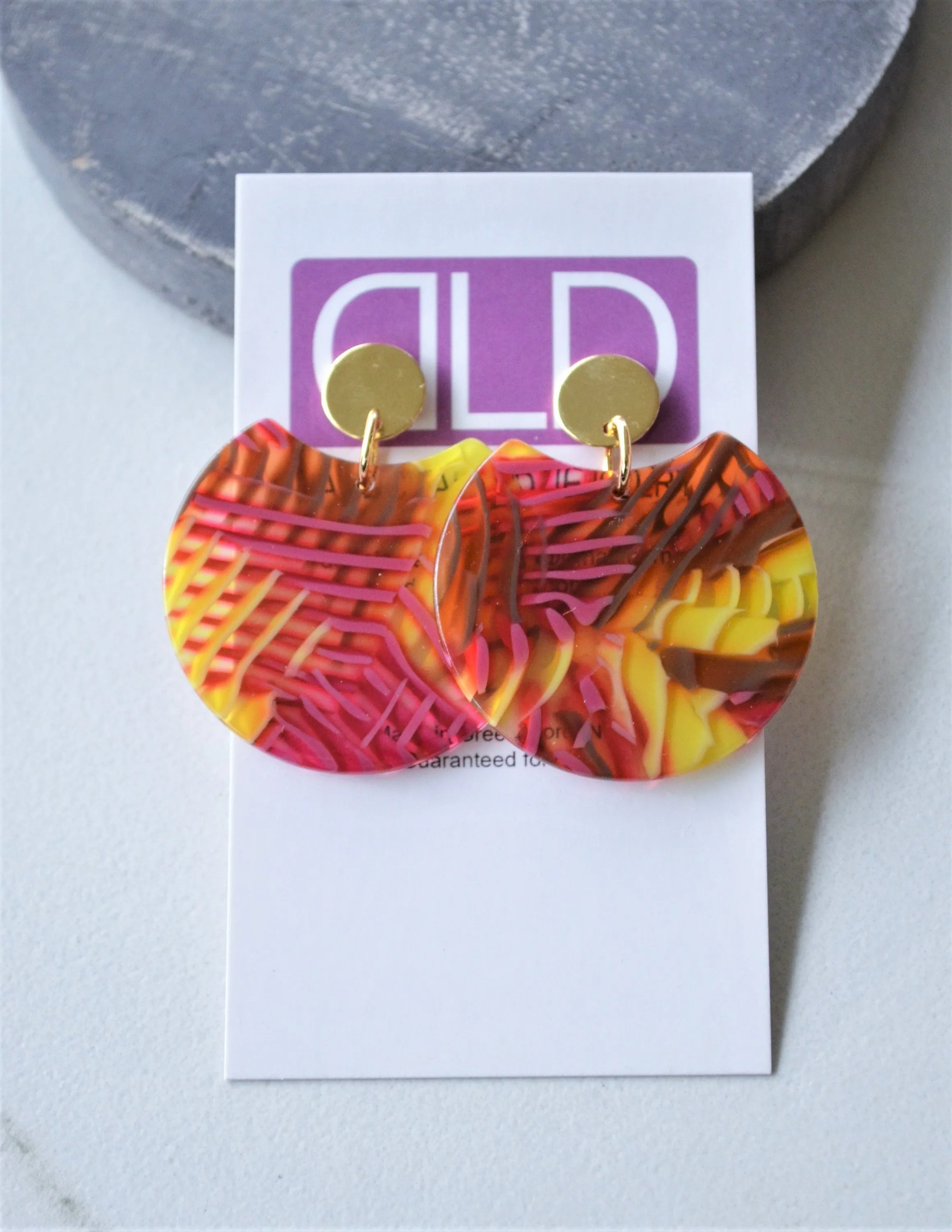 Red Yellow White Blue Green Earrings Lucite Big Acrylic Dangle Earrings - Hanna