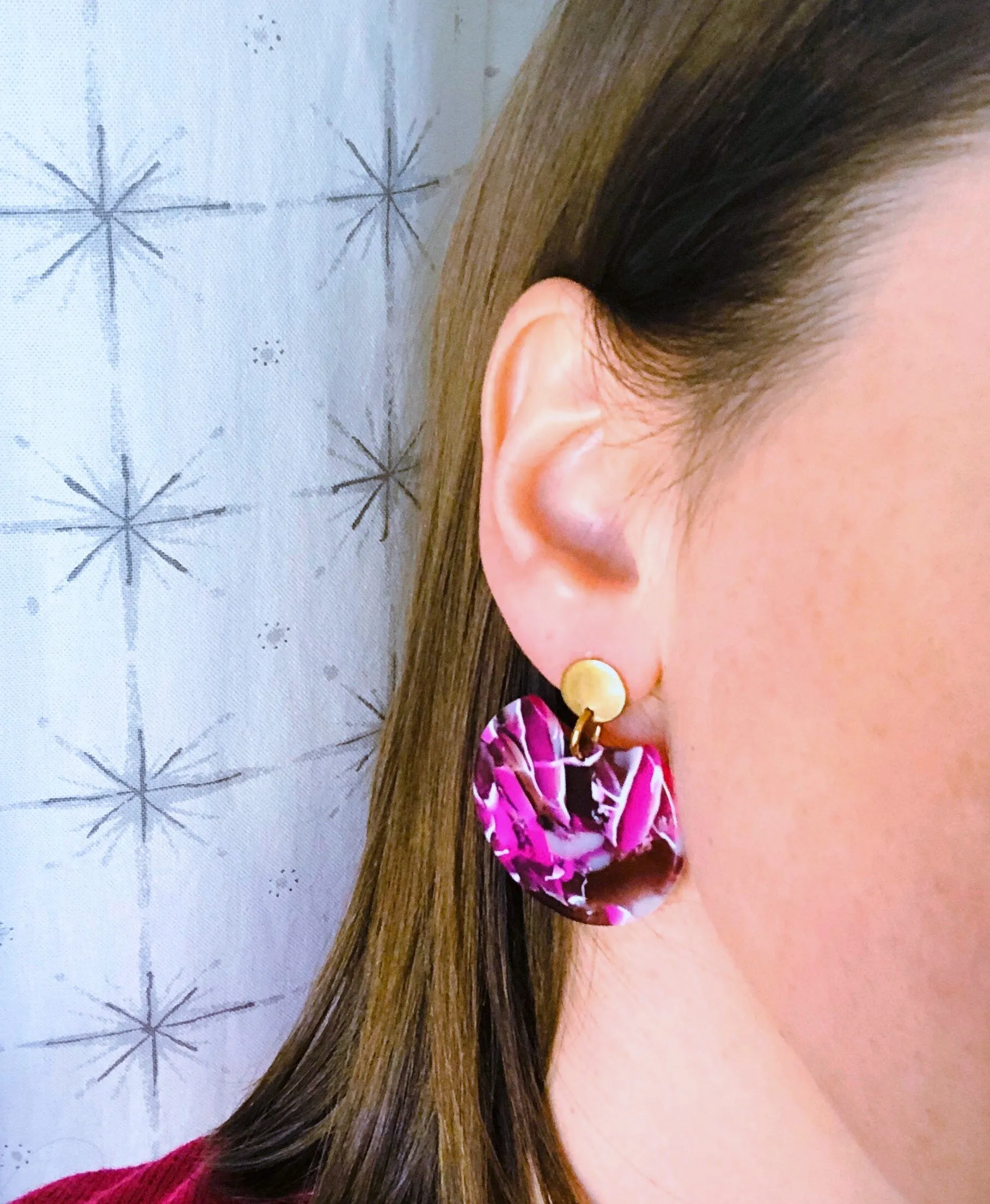 Red Yellow White Blue Green Earrings Lucite Big Acrylic Dangle Earrings - Hanna