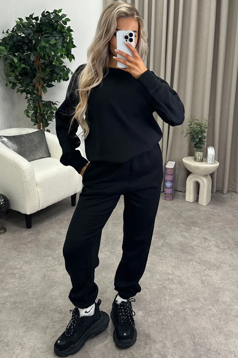 Remy Black Oversized Jumper and Joggers Tracksuit Set