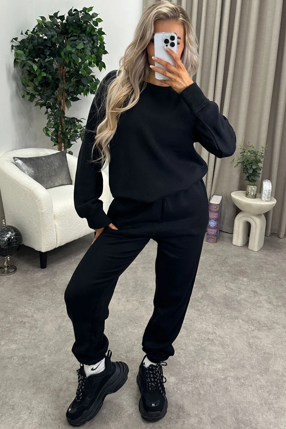 Remy Black Oversized Jumper and Joggers Tracksuit Set