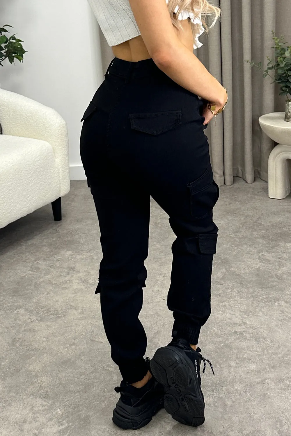 Robin Black Double Pocket Detail Skinny Cargo Trousers