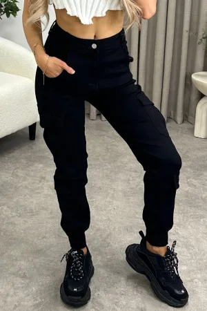 Robin Black Double Pocket Detail Skinny Cargo Trousers