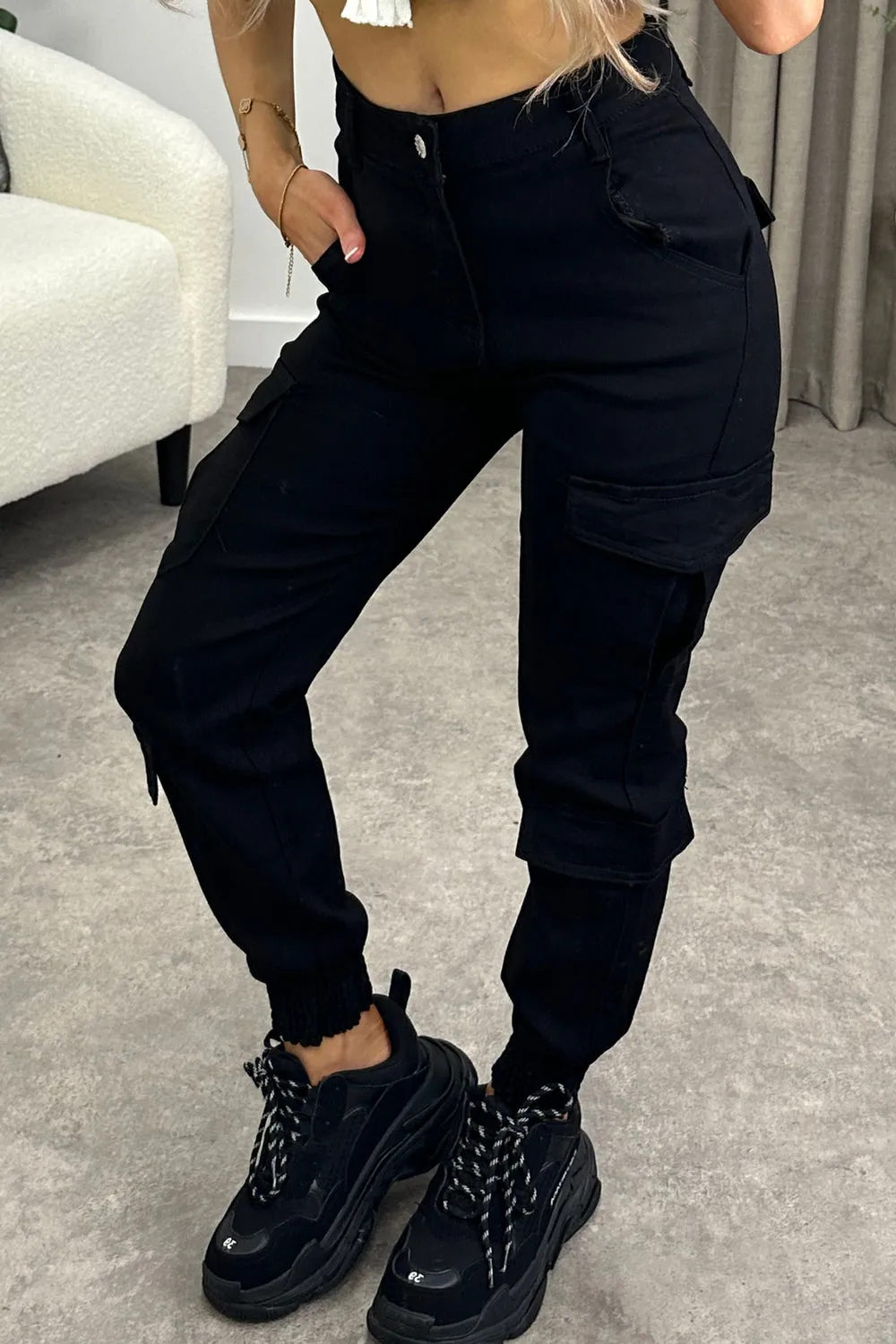 Robin Black Double Pocket Detail Skinny Cargo Trousers