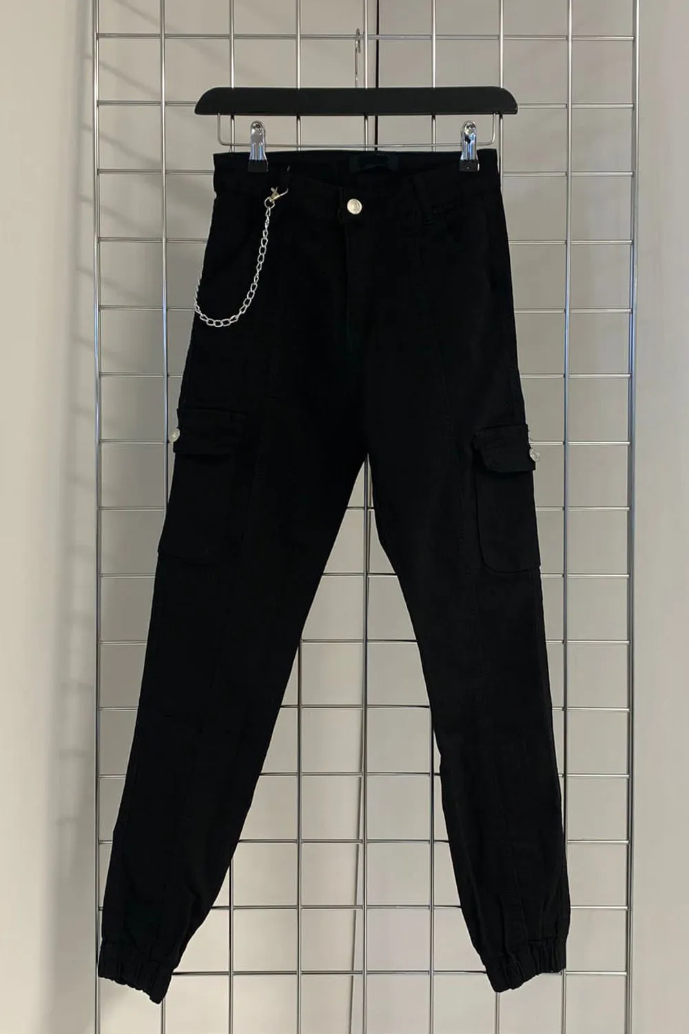Ruby Black Chain Detail Skinny Cargo Trousers