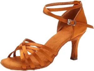 Satin Latin Dance Shoes For Women, Professional Node Heel, Salsa, Tango, Ballroom, 7cm, 5cm