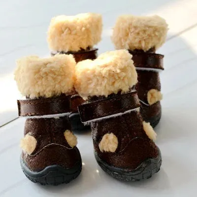 Snow Winter Season Shoes for Dogs - Warm 4pcs/set Non-slip Small Pet Puppy Footwear - Fur-lined Boots for Chihuahua, Pugs