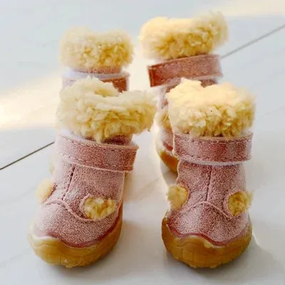 Snow Winter Season Shoes for Dogs - Warm 4pcs/set Non-slip Small Pet Puppy Footwear - Fur-lined Boots for Chihuahua, Pugs