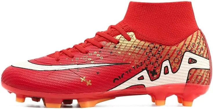 Soccer Cleats Mens Football Cleats Professional Soccer Shoes High-Tops Non-Slip Spikes for Big Boys Wide Training Sneaker Outdoor Indoor for AG/FG/TF Football Boots