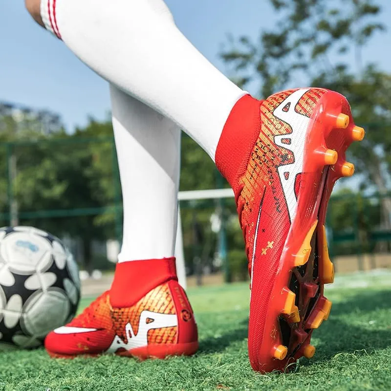 Soccer Cleats Mens Football Cleats Professional Soccer Shoes High-Tops Non-Slip Spikes for Big Boys Wide Training Sneaker Outdoor Indoor for AG/FG/TF Football Boots
