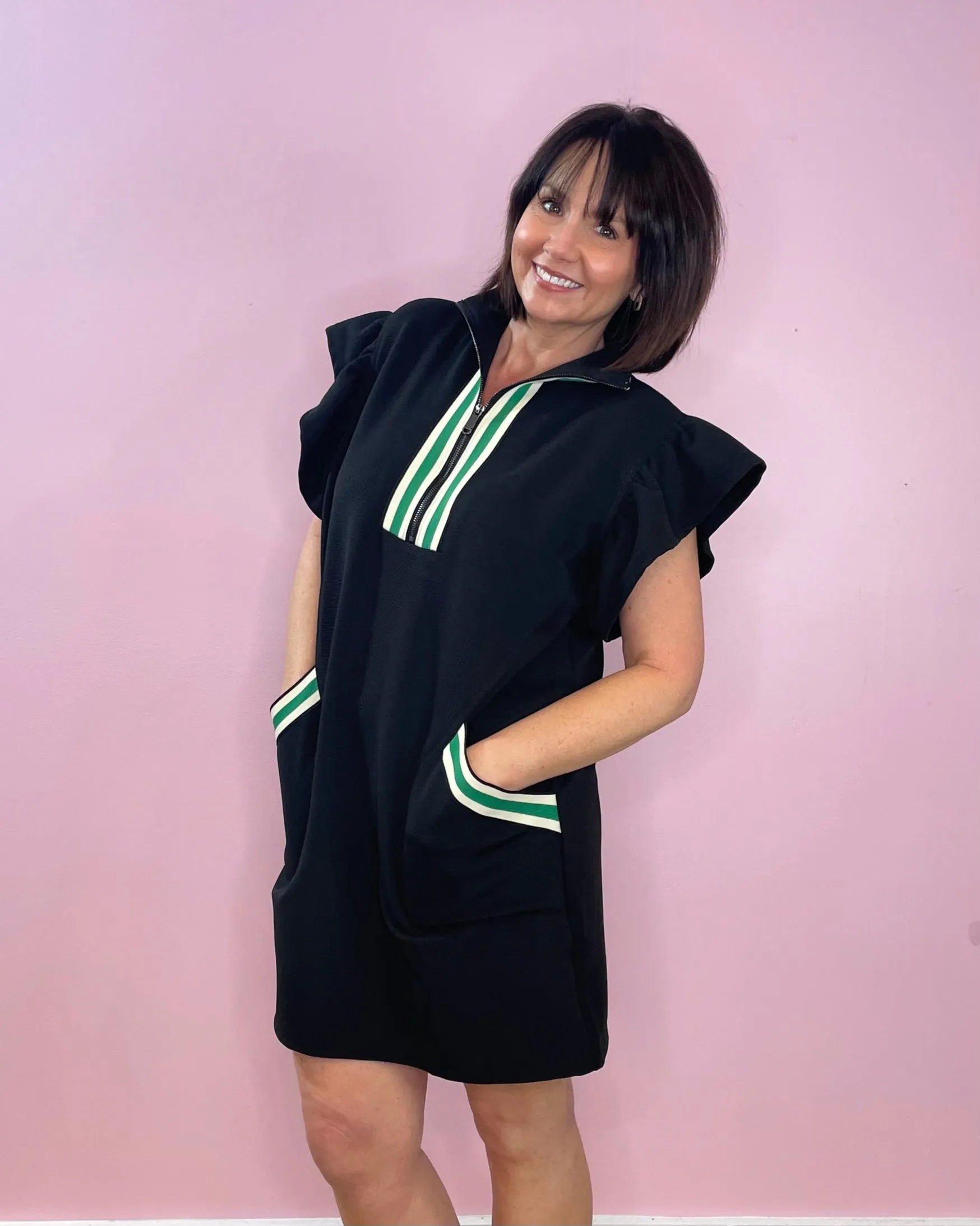 Sporty Chic Flutter Sleeve Dress