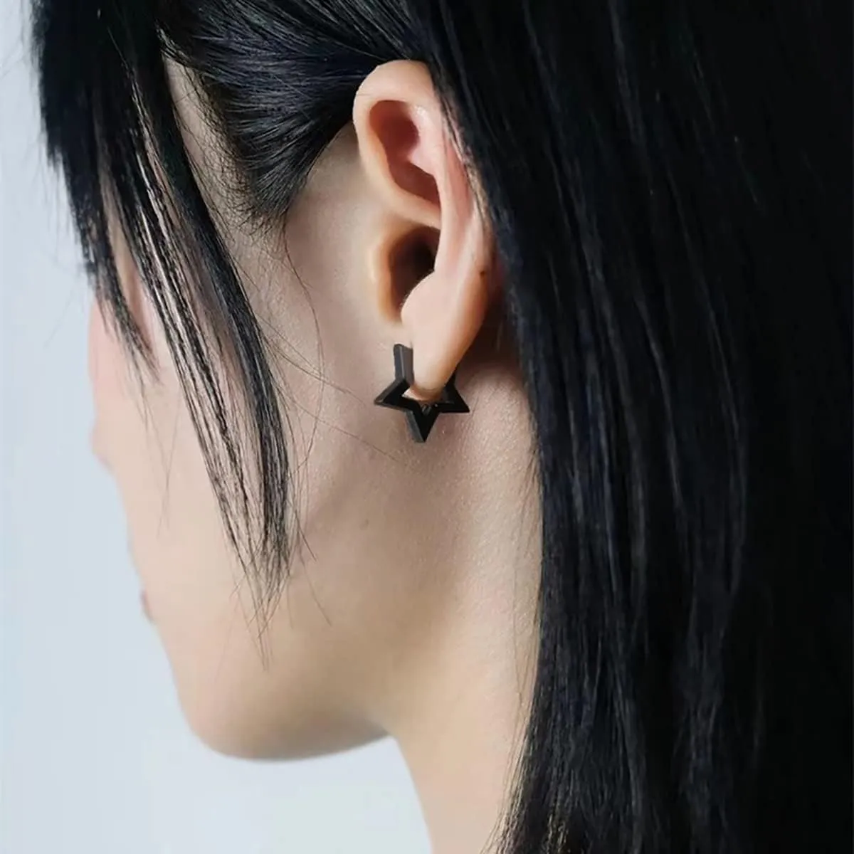 Star Shaped Heart Shaped Hoop Earrings Stainless Steel Hypoallergenic 14K Gold Plated Earring Silver Black Punk Earrings for Women Men