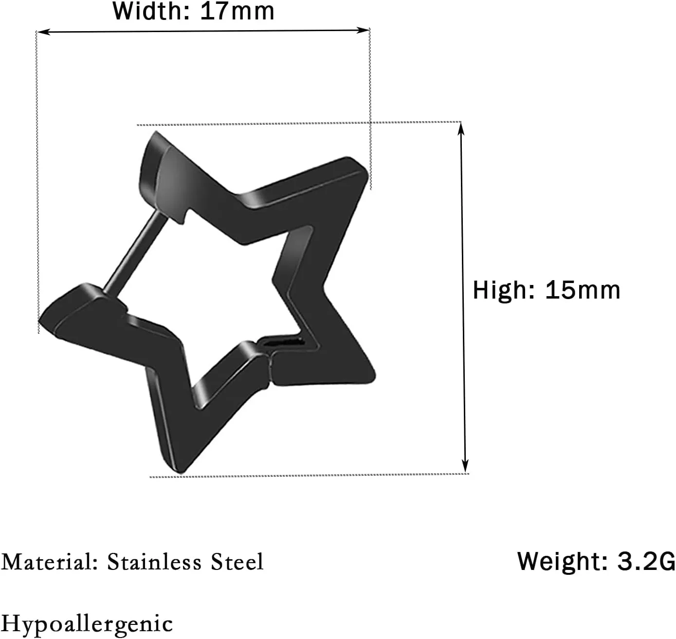Star Shaped Heart Shaped Hoop Earrings Stainless Steel Hypoallergenic 14K Gold Plated Earring Silver Black Punk Earrings for Women Men