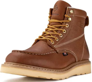 SUREWAY 6 Wedge Moc Toe Work Boots for Men - Soft Toe,Premium Full-Grain Leather,Lightweight Work Boots/Shoes,Comfort Insole,Oil/Slip Resistant,Real Goodyear,EH Rated Industrial Construction Boots