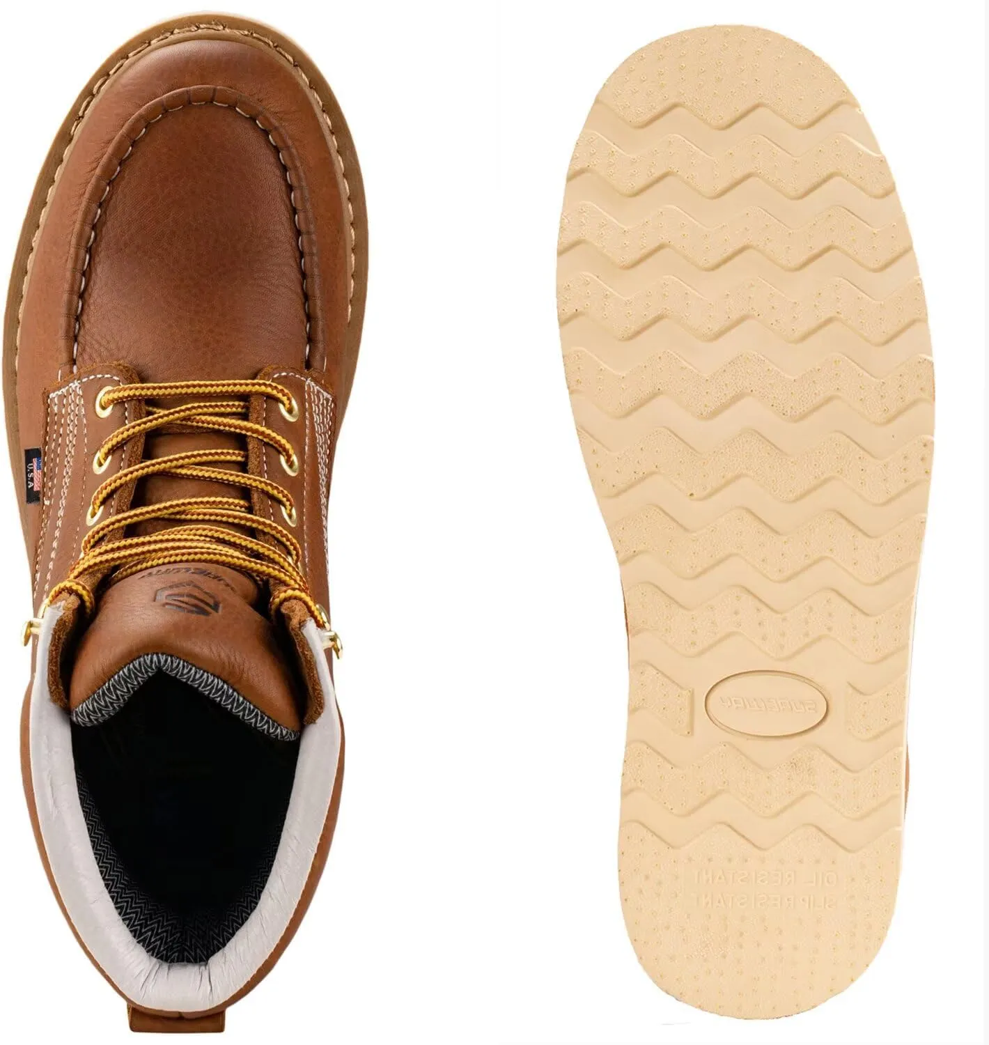 SUREWAY 6 Wedge Moc Toe Work Boots for Men - Soft Toe,Premium Full-Grain Leather,Lightweight Work Boots/Shoes,Comfort Insole,Oil/Slip Resistant,Real Goodyear,EH Rated Industrial Construction Boots