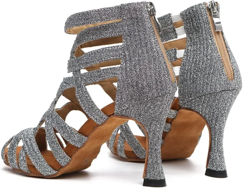 SWDZM Dancing Boots Women Latin Ballroom Ankle Dance Shoes Open Toe Performance Dance Heels