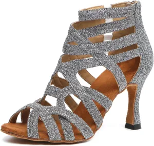 SWDZM Dancing Boots Women Latin Ballroom Ankle Dance Shoes Open Toe Performance Dance Heels