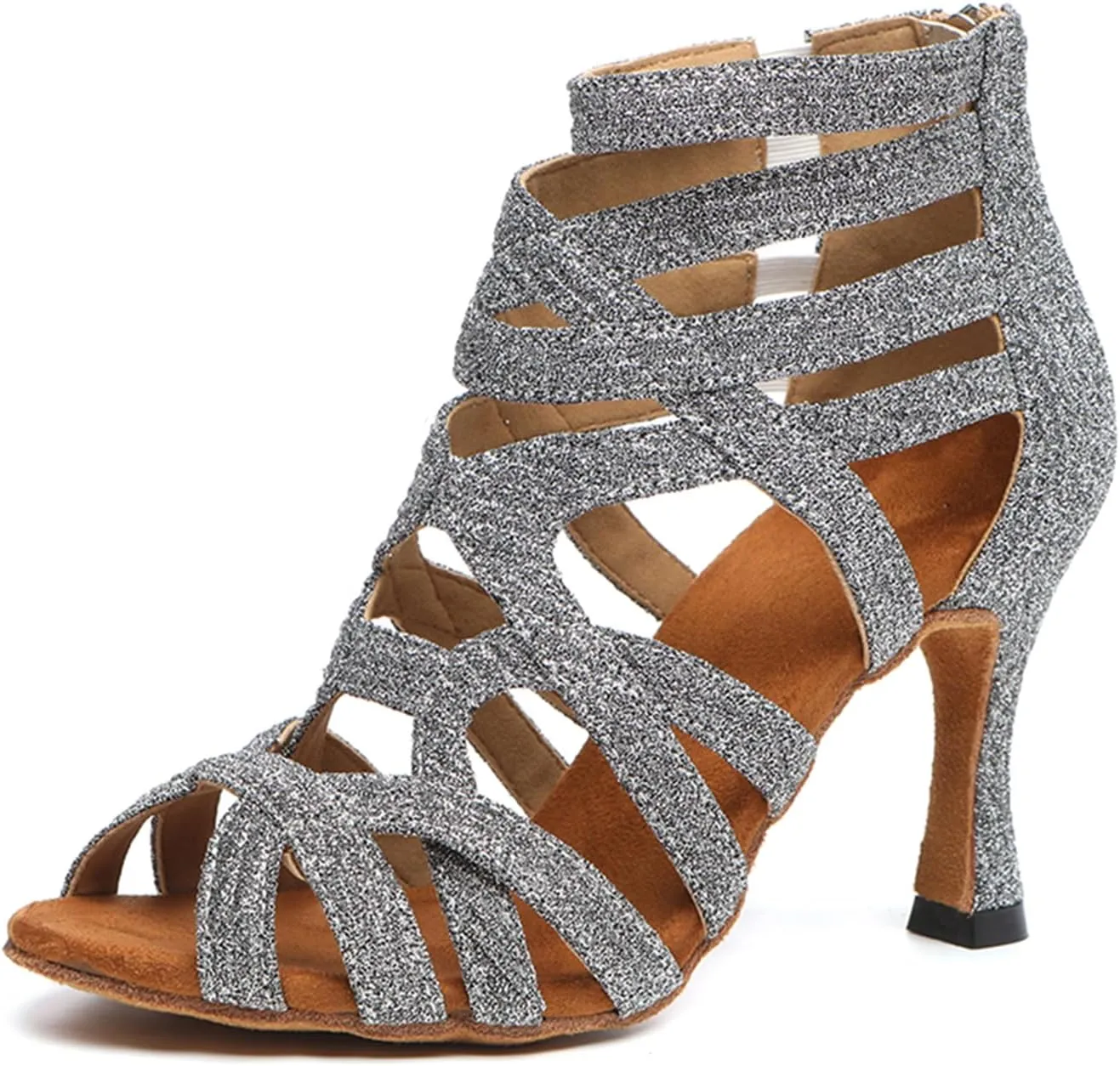 SWDZM Dancing Boots Women Latin Ballroom Ankle Dance Shoes Open Toe Performance Dance Heels