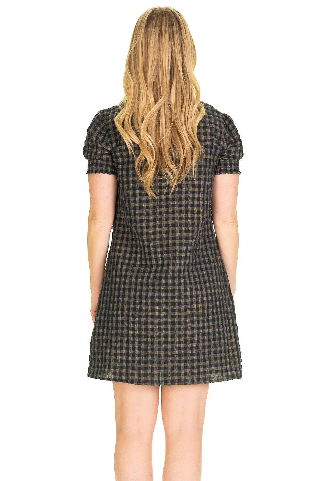 The Daniella Puff Sleeve Dress in Navy Plaid