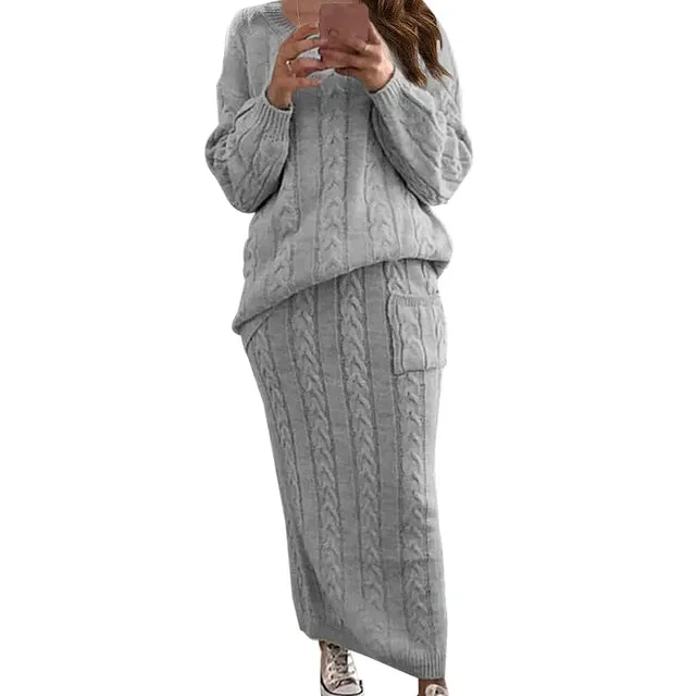 Two Piece Knitted Skirt Set