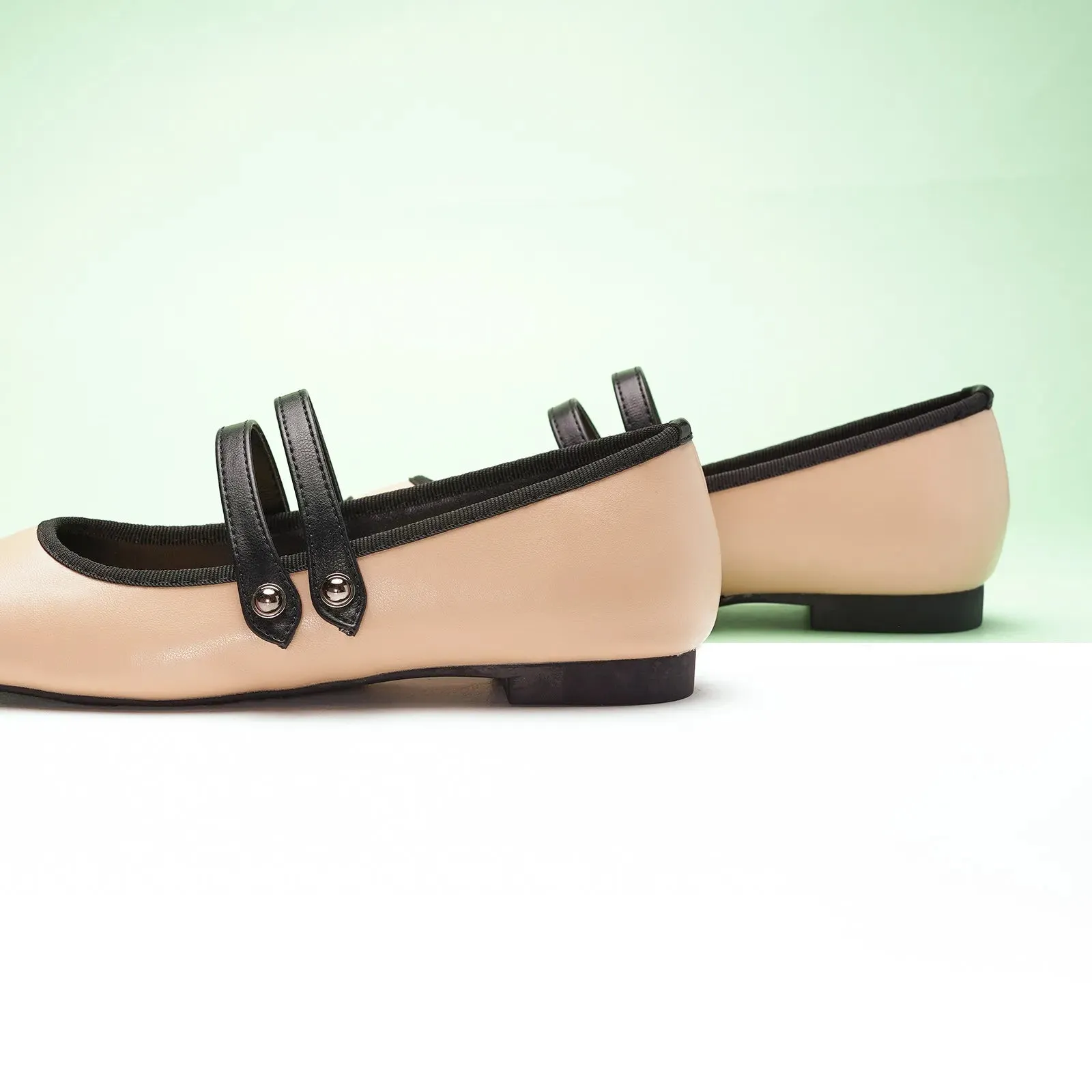 Two-Tone Double Strap Mary Jane Beige