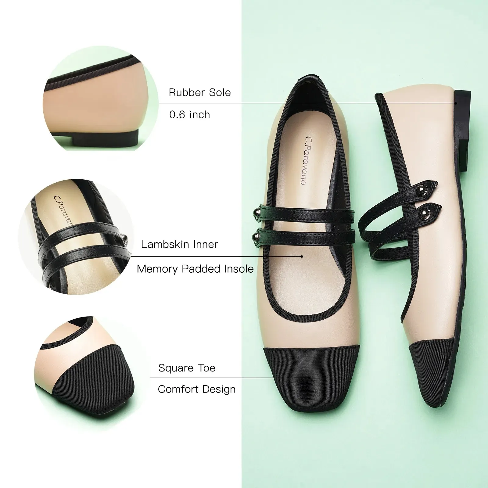 Two-Tone Double Strap Mary Jane Beige