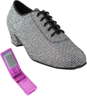 Very Fine Dance Shoes - Ladies Practice, Cuban Low Heel, Waltz Ballroom Dance Shoes - 2001-1.5-inch Heel and Foldable Brush Bundle - Black Sparklenet - 8.5