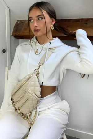 White Cropped Hoodie and Joggers Tracksuit Set