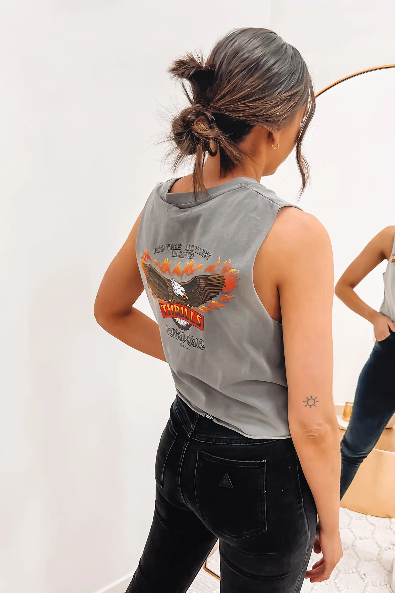 Wings Of Fire Crop Muscle Washed Grey