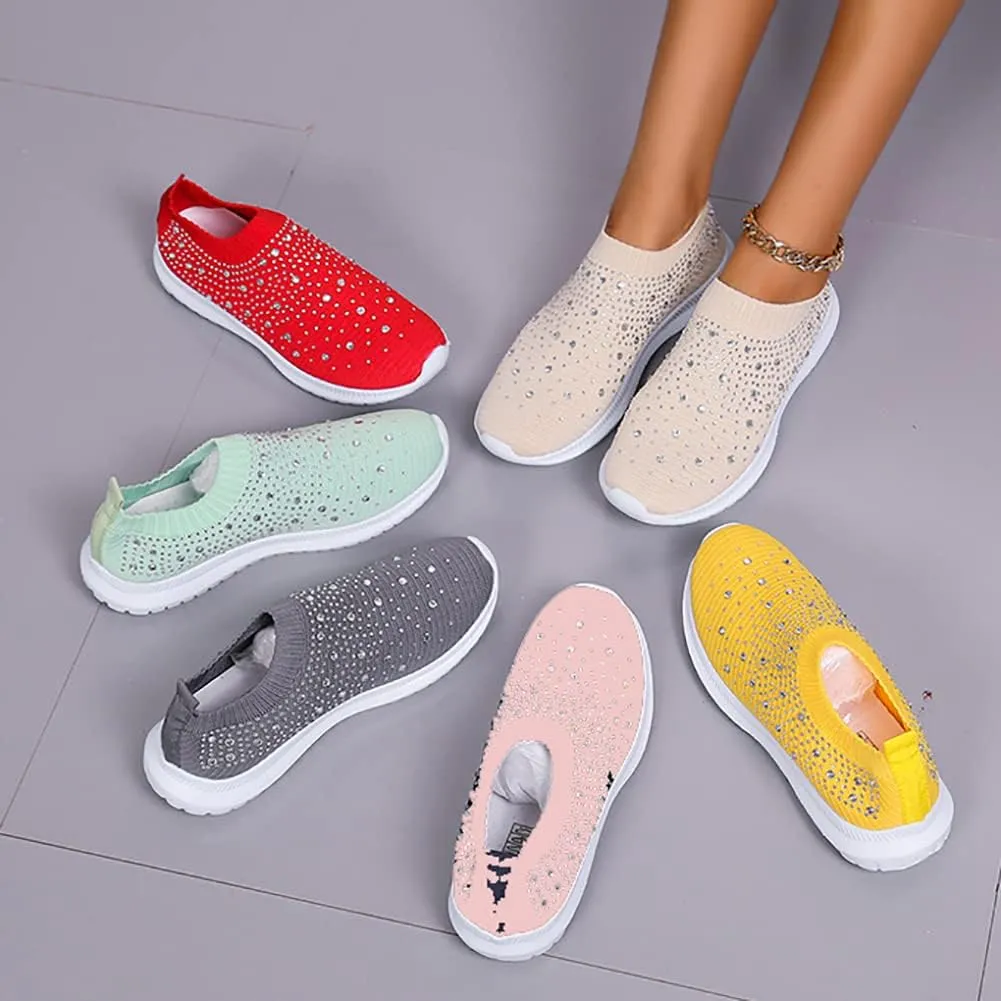 Women's Crystal Breathable Orthopedic Slip On Walking Shoes, Fashion Sneakers for Women, Orthopedic Shoes for Women