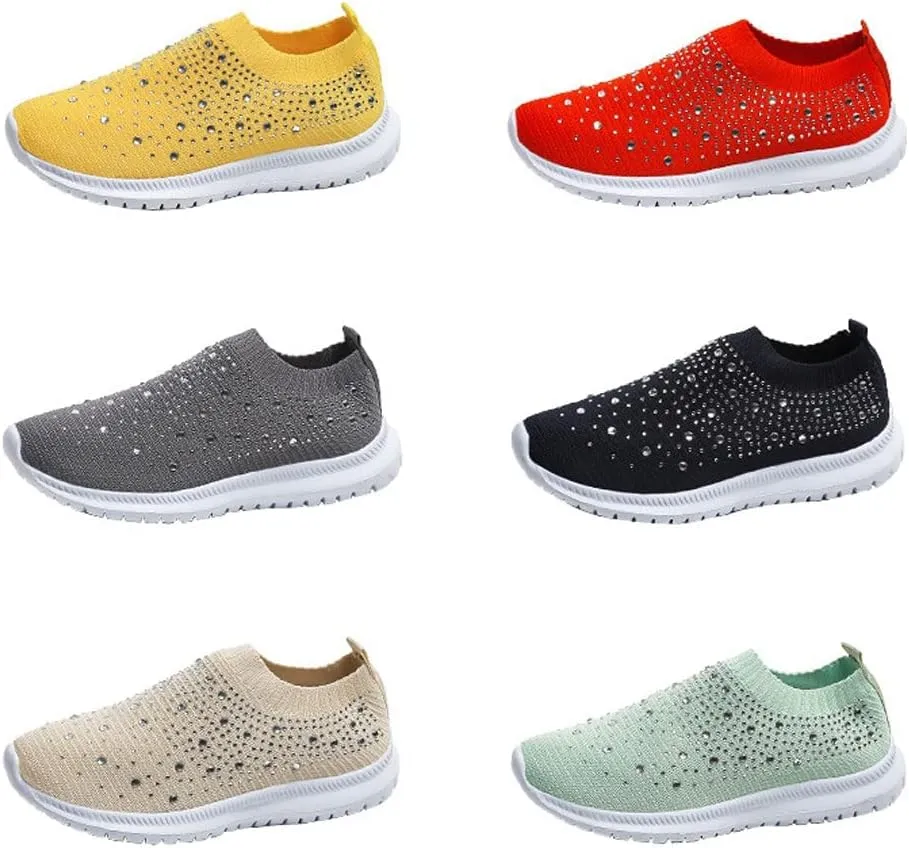 Women's Crystal Breathable Orthopedic Slip On Walking Shoes, Fashion Sneakers for Women, Orthopedic Shoes for Women